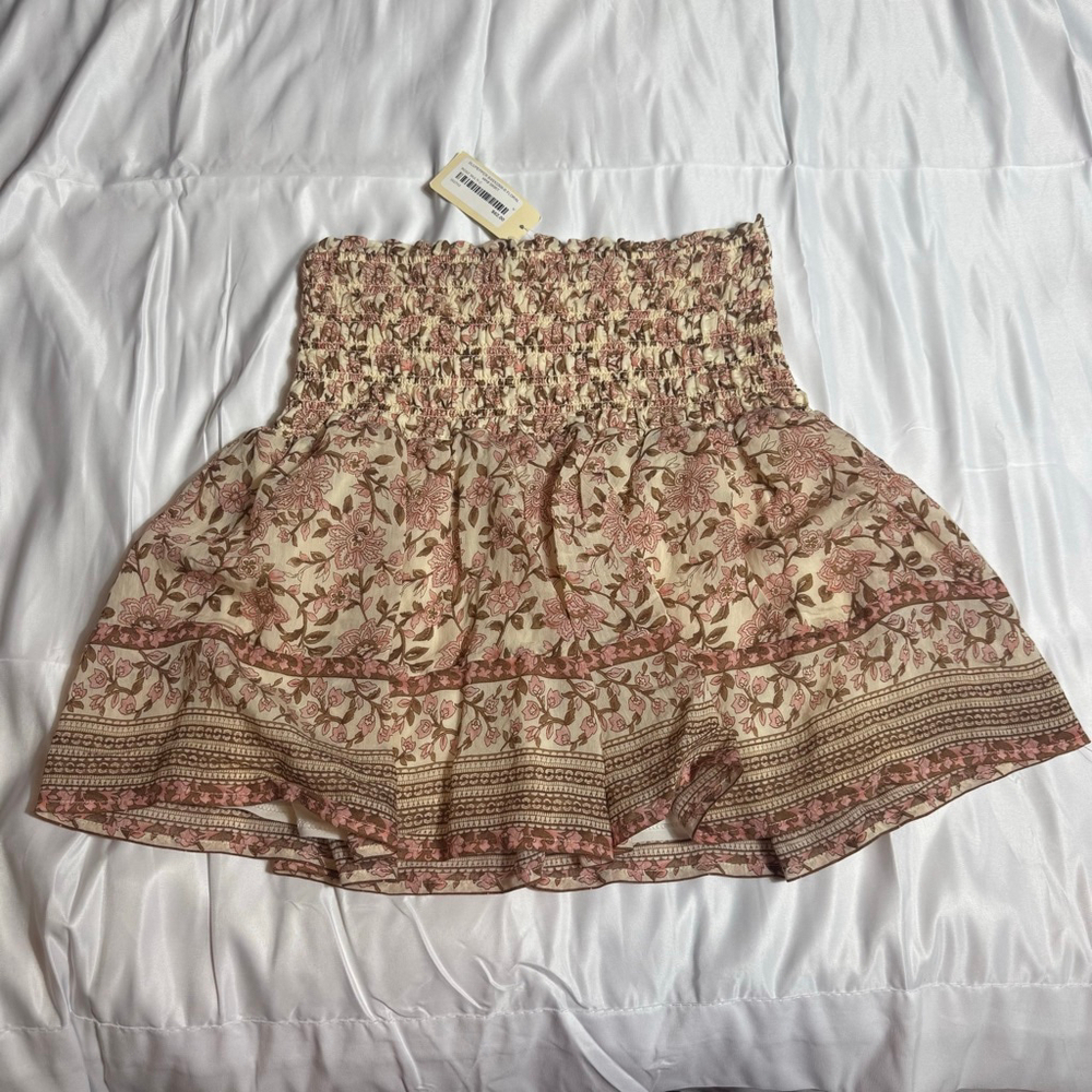 Women's BLUPEPPER Floral Mini Skirt M Beige Pink
